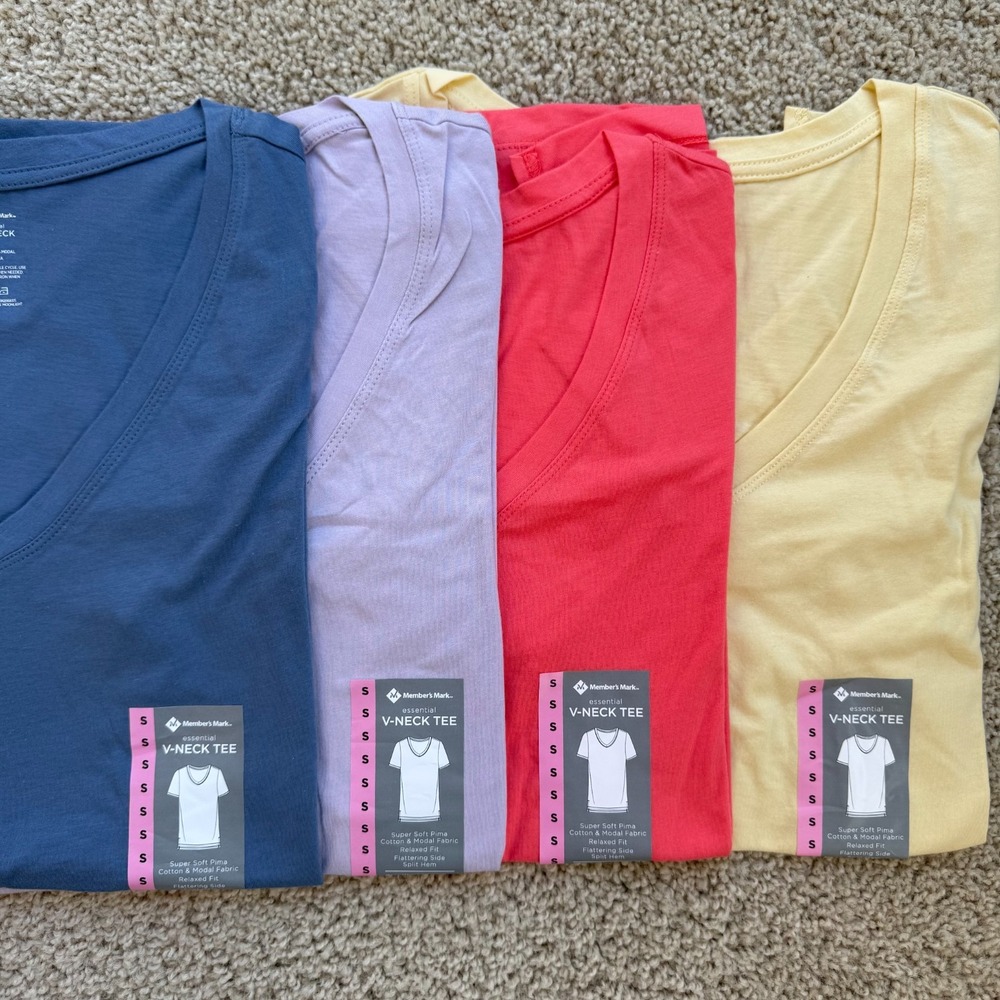 Basic V-Neck Tee 4-Pack Womens S Relaxed Lighweight Spring Summer Essentials